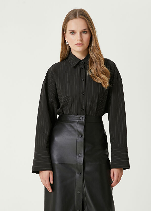Beymen Club Siyah Çizgili Oversize Gömlek - 1