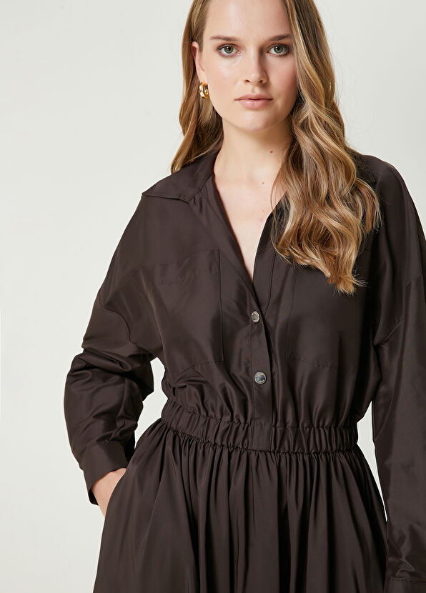 Kahverengi Midi Tafta Elbise Beymen Club Kahverengi Midi Tafta Elbise - 2