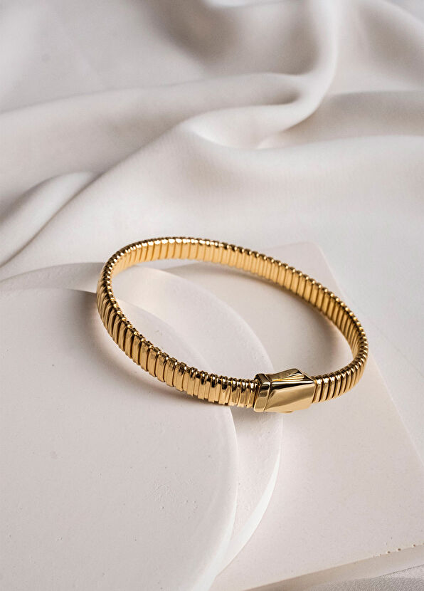 Safir Mücevher Esnek 14 Ayar Altın Unisex Kelepçe Bileklik - 2