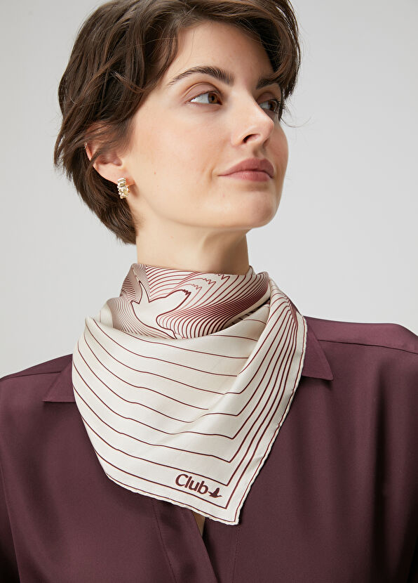 Beymen Club Beige Striped Logo Silk Scarf - 1