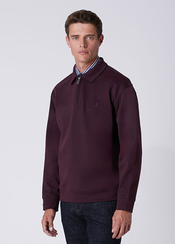 Beymen Club Mürdüm Polo Yaka Interlock Sweatshirt - 4