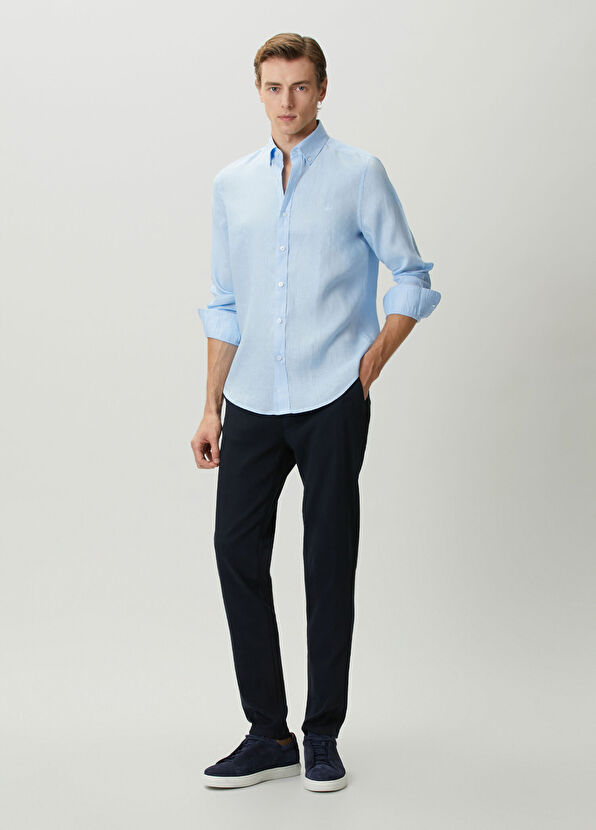Beymen Club Comfort Fit Linen Shirt With Blue Tonal Embroidery - 3