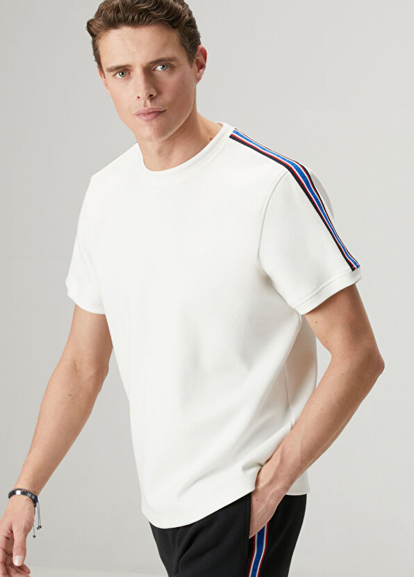 Beymen Club Off White Relax Fit Stripe Detail Pique T-Shirt - 2