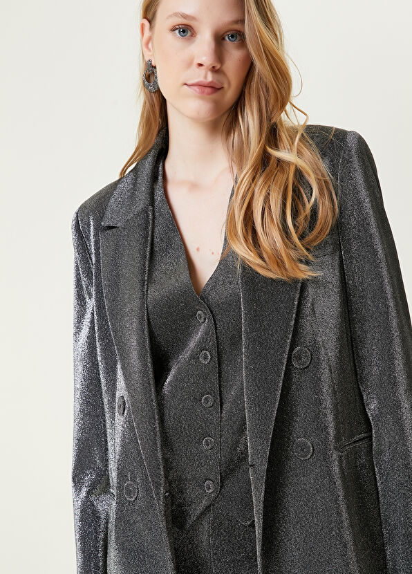 Beymen Club Gri Simli Kruvaze Blazer - 3