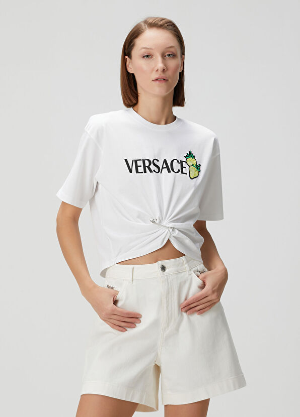 Versace Strawberry Garden Beyaz Crop T-shirt - 1