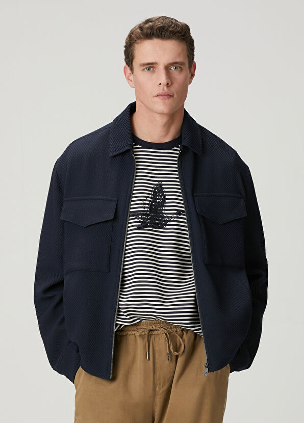 Beymen Club Lacivert Diyagonal Desenli Örme Ceket - 1