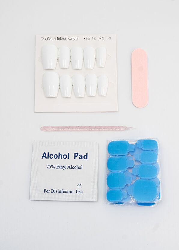 Takma Takma Kısa Balerin 15'li Beyaz Protez Takma Tırnak TT1423 - 2