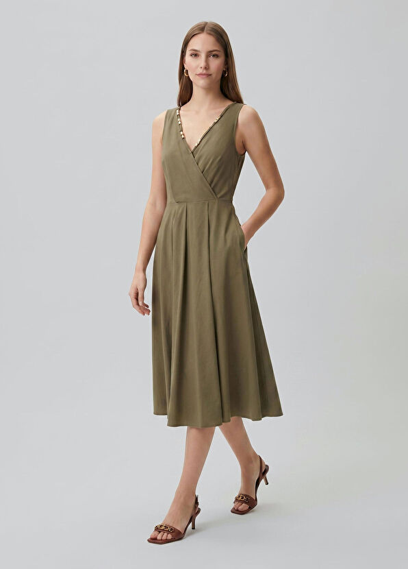 Beymen Club Khaki Pleat Detail Midi Dress - 2