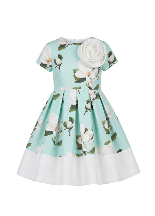 Mama Luma Mint 3D Çiçek Aplikeli Kız Çocuk Elbise - 1