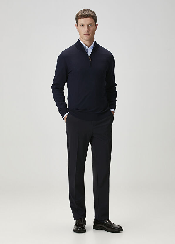 Lacivert Polo Yaka Yün Triko - Görsel 4