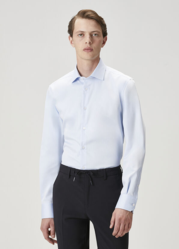 Beymen Club Slim Fit Açık Mavi Armürlü Non-Iron Gömlek - 4