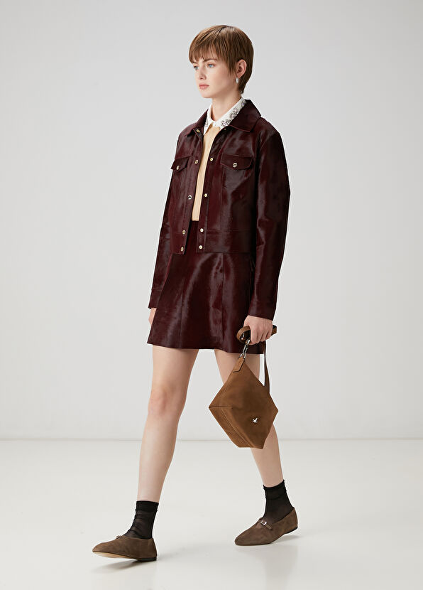 Beymen Club Bordo Tay Tüyü Deri Trucker Ceket - 2