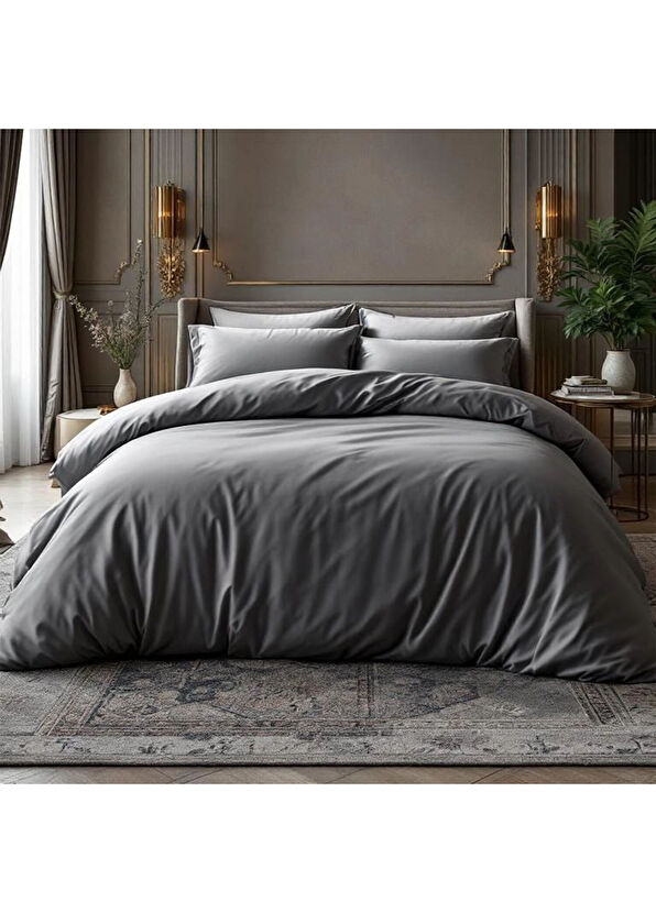 Qua Home Odin 300 TC Cotton Satin Double Duvet Cover Set Anthracite - 2
