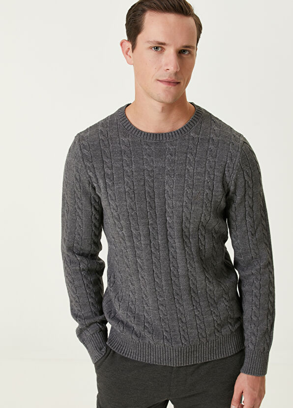 Beymen Club Gri İnce Saç Örgü Dokulu Kazak - 2