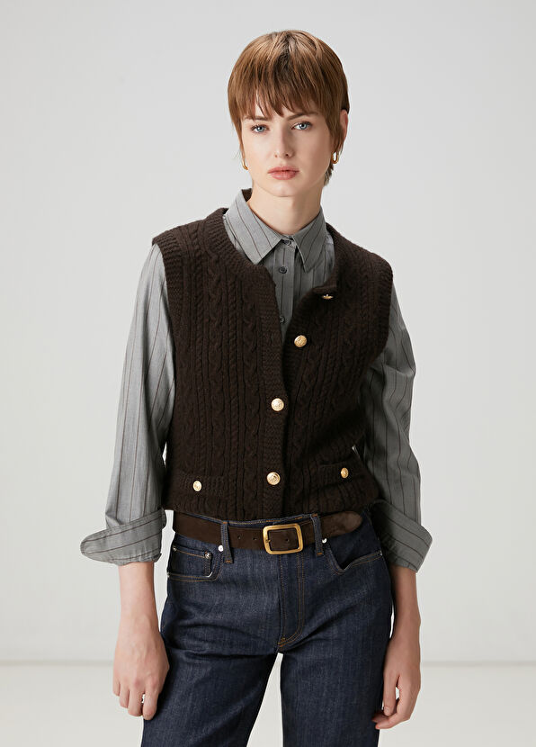 Beymen Club Brown Hair Braided Knit Vest - 1