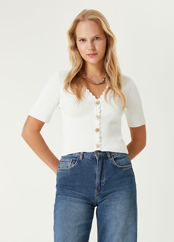 Beymen Club Beyaz Gold Düğmeli Triko Hırka - 1