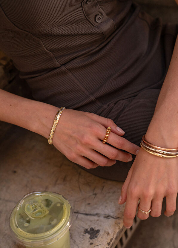 Jess Kalın Plakalı Flex 14 Ayar Altın Kadın Bileklik - 2