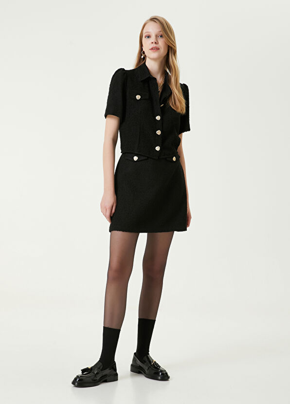 Beymen Club Siyah Metal Düğmeli Tweed Bluz - 2