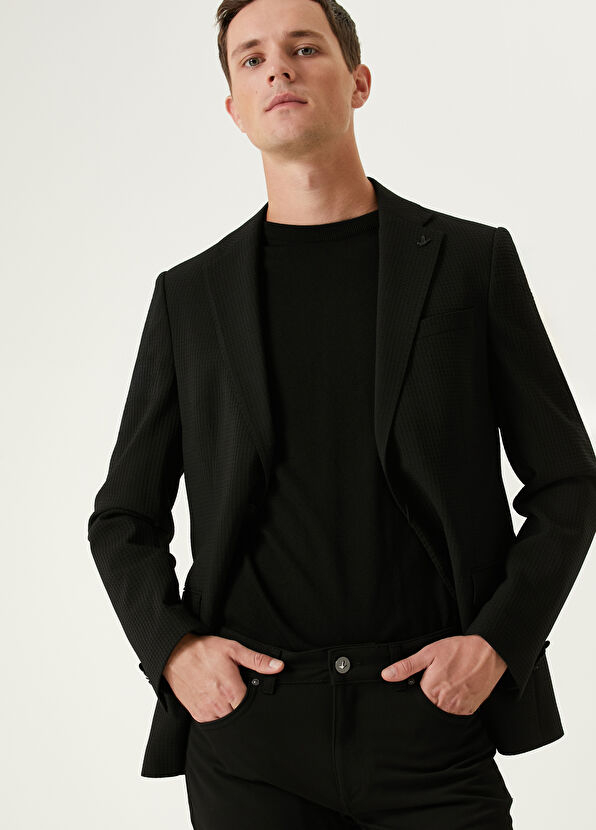 Beymen Club Black Textured Wool Blended Blazer - 2