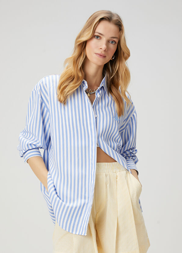 Beymen Club Mavi Beyaz Çizgili Gömlek - 4