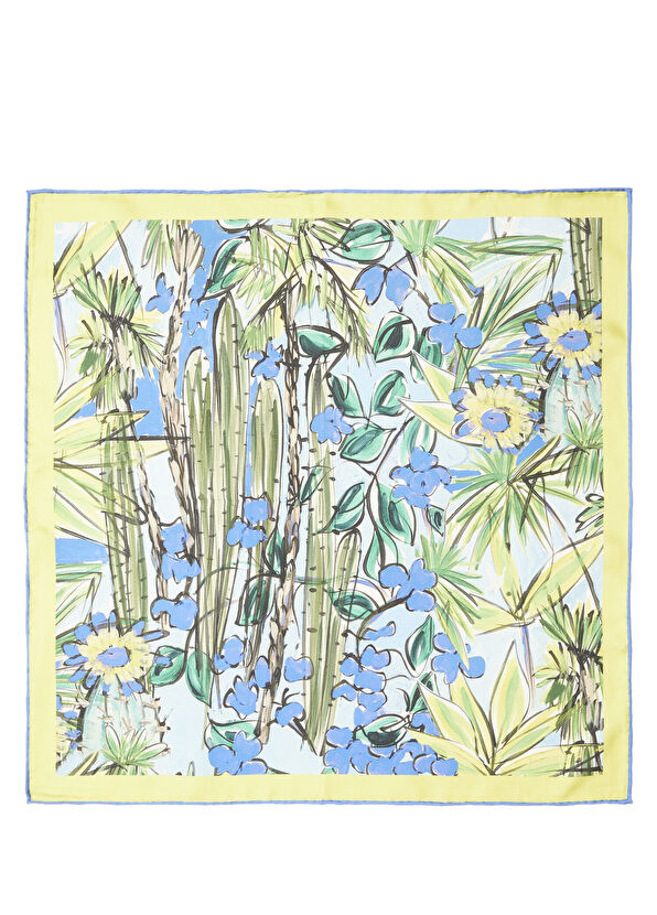 Beymen Club Mavi Botanik Desenli 50x50 cm Kadın İpek Eşarp - 2