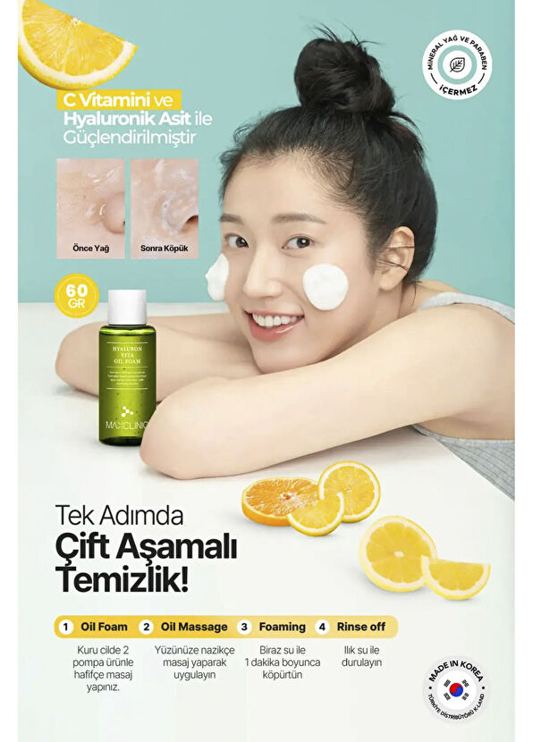 Maxclinic Vitamin Kompleksi ile Tek Adımda Çift Aşamalı Temizlik Hyaluron Vita Oil Foam Makyaj Temizleyici 60 gr - 2