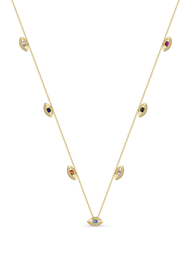 Evil Eye Rainbow 14 Ayar Altın Kadın Kolye - Görsel 2