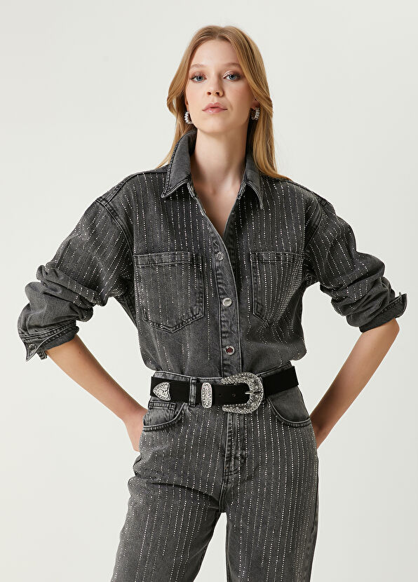 Beymen Club Antrasit Taş Baskılı Denim Ceket - 4