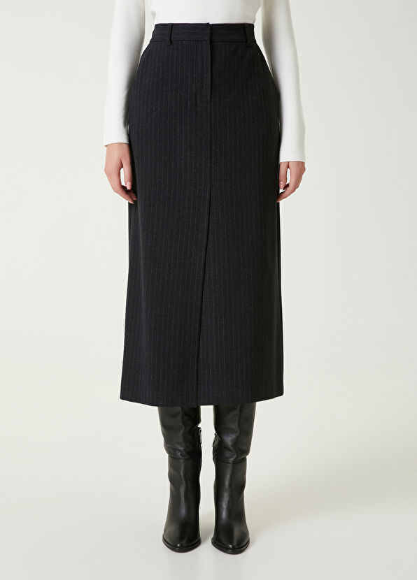 Beymen Club Antrasit Çizgili Midi Kalem Etek - 3