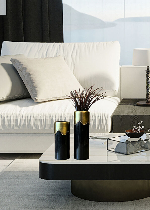 2in1 Design Studio Melt Black Tumbled 2-Piece Marble Vase - 2