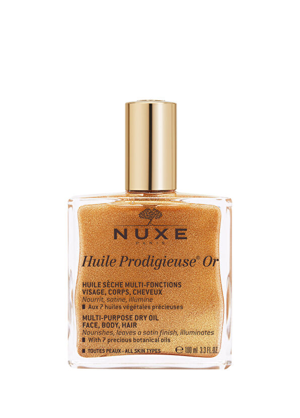 Nuxe Gold Glitter Face Hair and Body Multi-Purpose Dry Oil 100 ml + Body Massage Brush - 1