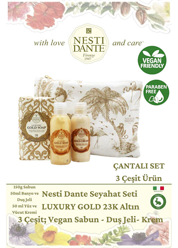 Nesti Dante Luxury Gold Soap Shower Gel and Body Cream 3 in 1 Vegan Care Travel Set 250 g - 3