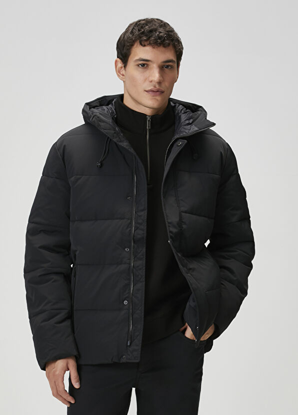 Beymen Club Siyah Kapüşonlu Puff Mont - 1