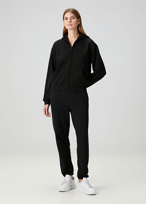 Skims Classic Siyah Kapüşonlu Fermuarlı Sweatshirt - 2