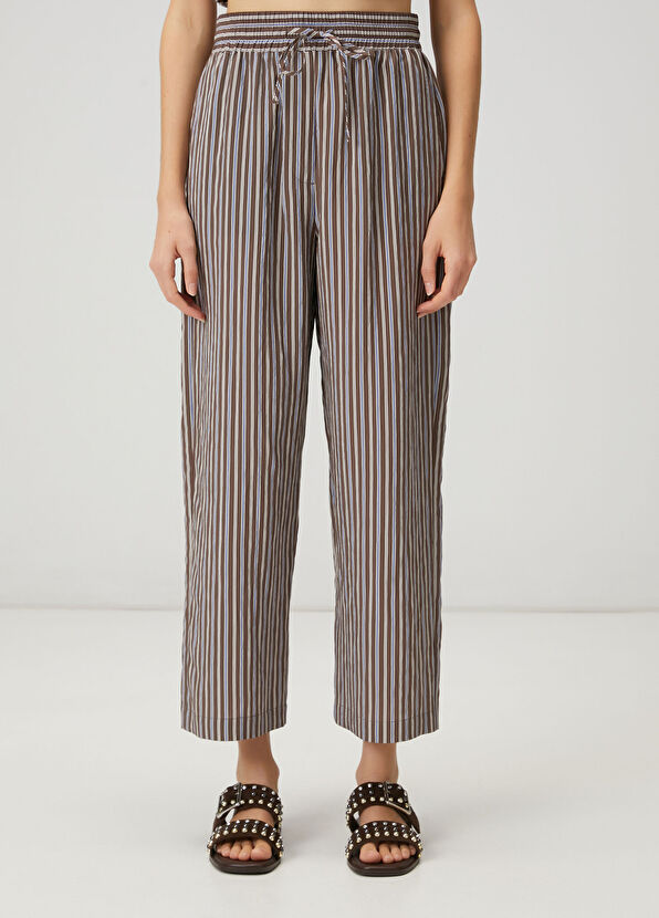 Beymen Club Kahverengi Çizgili Bol Paça Pantolon - 2