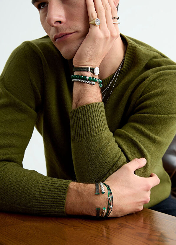 Melie Jewelry Discover The Wonder Siyah Pırlanta Taşlı 925 Ayar Gümüş İpli Erkek Bileklik - 2