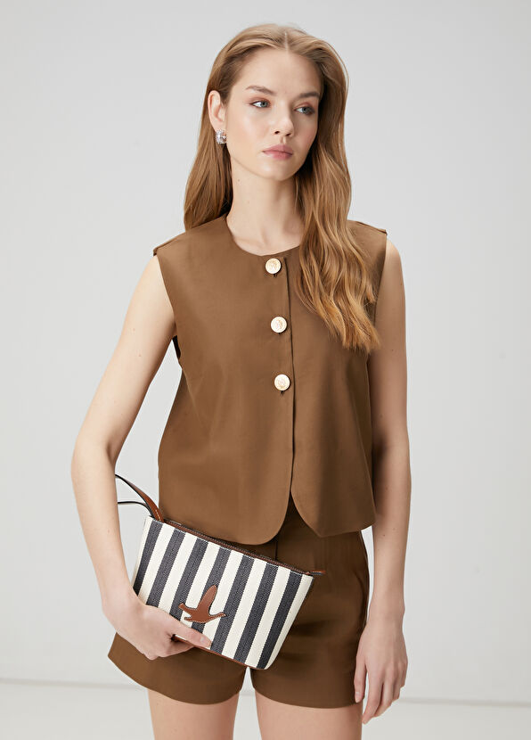 Beymen Club Navy Blue Striped Women's Canvas Hand Portfolio - 2