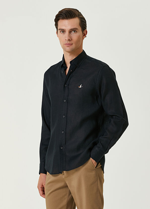 Beymen Club Comfort Fit Siyah Keten Gömlek - 1