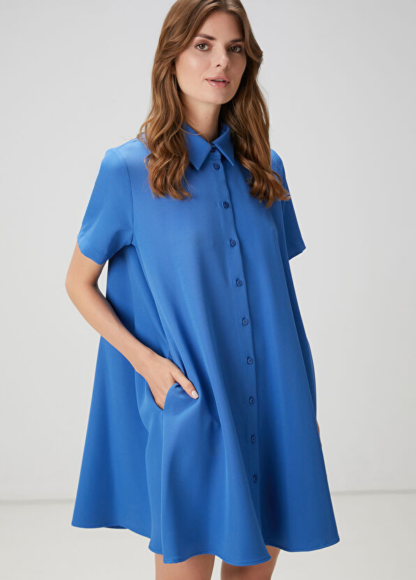 Beymen Club Mavi Mini Krep Gömlek Elbise - 2