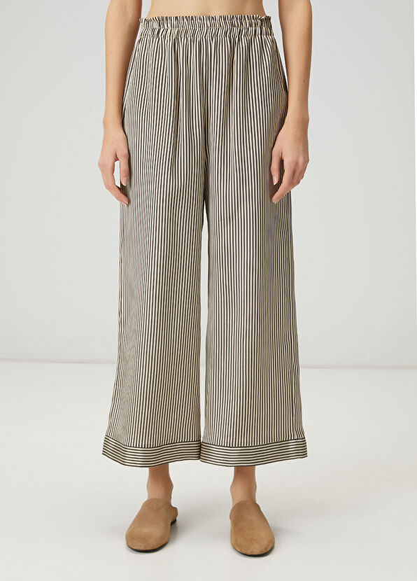 Beymen Club Beige brown satin striped trousers - 2
