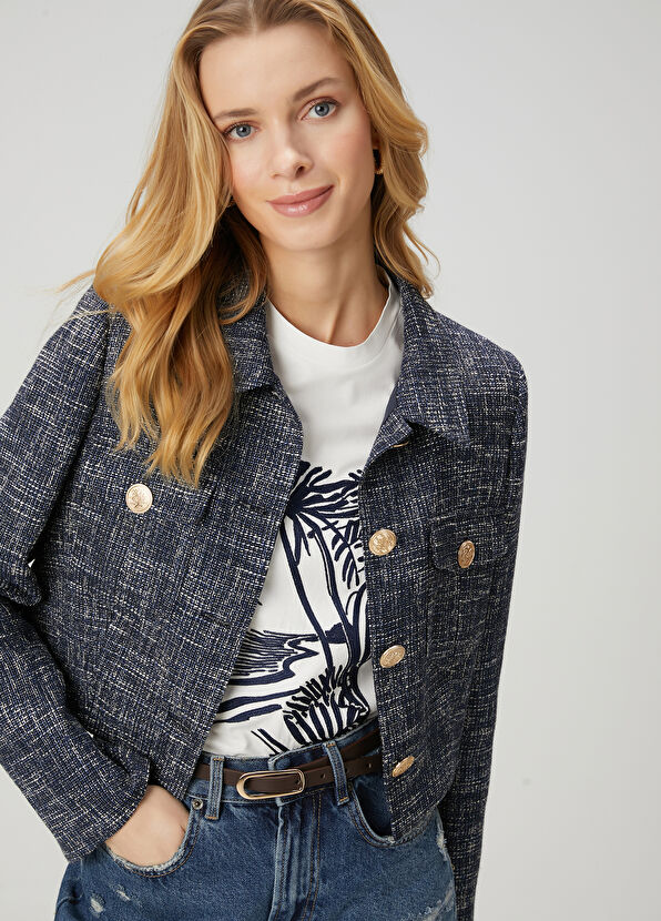 Beymen Club Navy Blue Tweed Jacket - 1