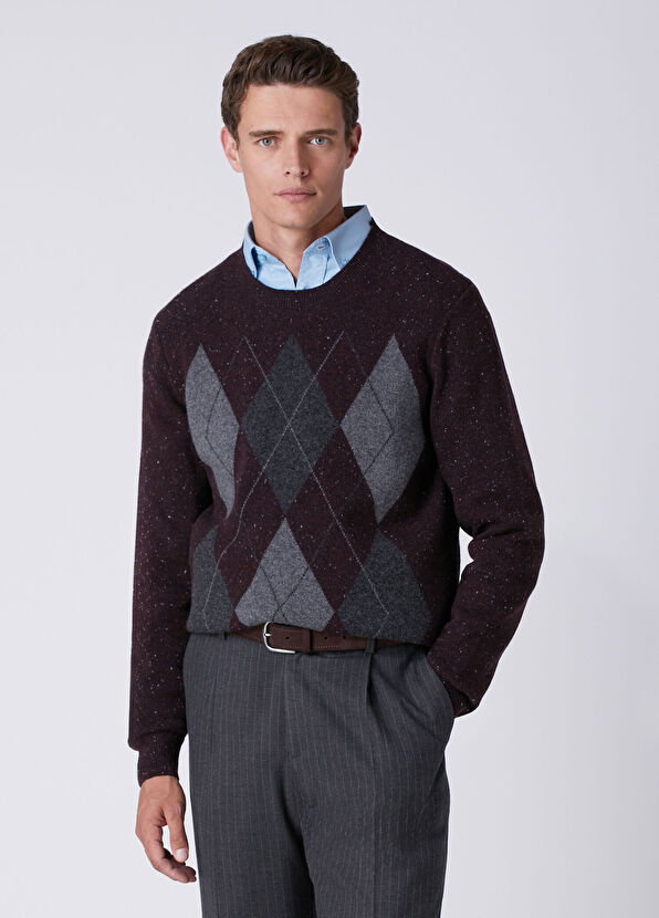 Beymen Club Plum Diamond Patterned Wool Sweater - 1