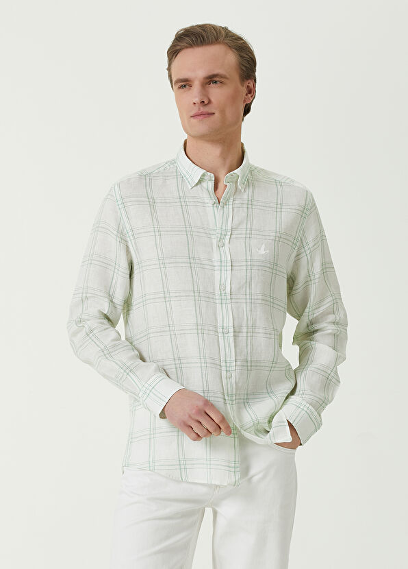 Beymen Club Comfort Fit Dijital Ekose Baskılı Keten Gömlek - 1