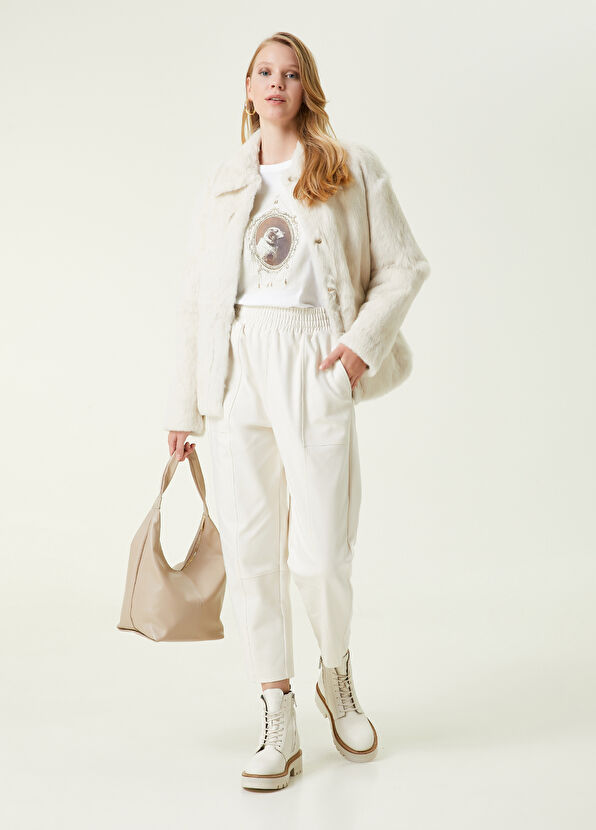 Beymen Club Beyaz Bisiklet Yaka Baskılı T-shirt - 2