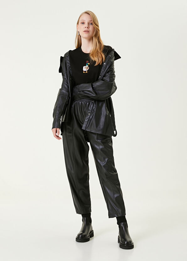 Beymen Club Siyah Bisiklet Yaka Nakışlı T-shirt - 2