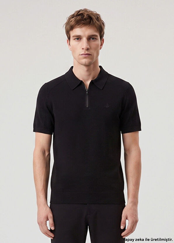 Beymen Club Black Polo Short Sleeve Sweater - 1