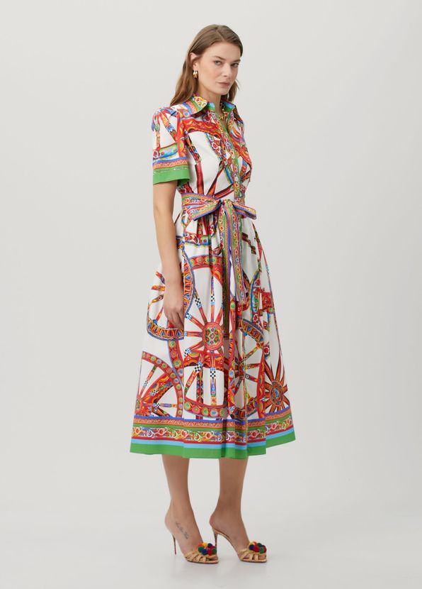 Dolce&Gabbana Red White Patterned Midi Shirt Dress - 3
