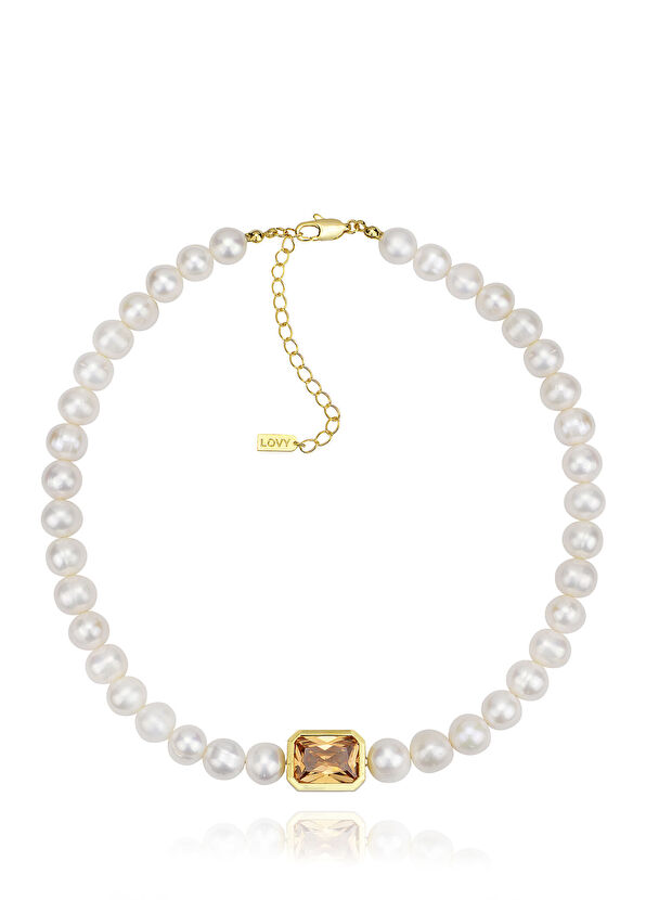 Lovy Atelier Peri İnci Şampanya 22 Ayar Altın Kaplama Kadın Kolye - 1