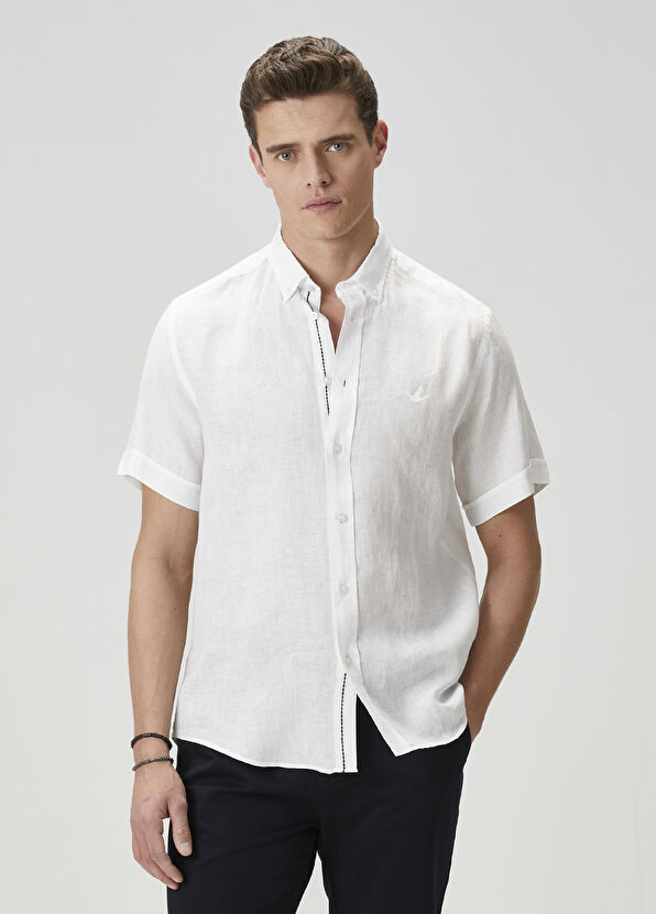 Beymen Club Comfort Fit Beyaz Keten Gömlek - 1