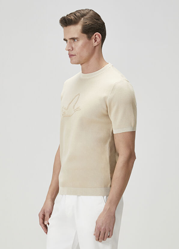 Beymen Club Bej Logo Jakarlı Kısa Kollu Kazak - 4